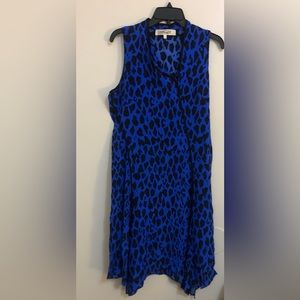 Diane Von Furstenberg 100% Silk Dark Blue Animal Print Sleeveless MIDI Dress